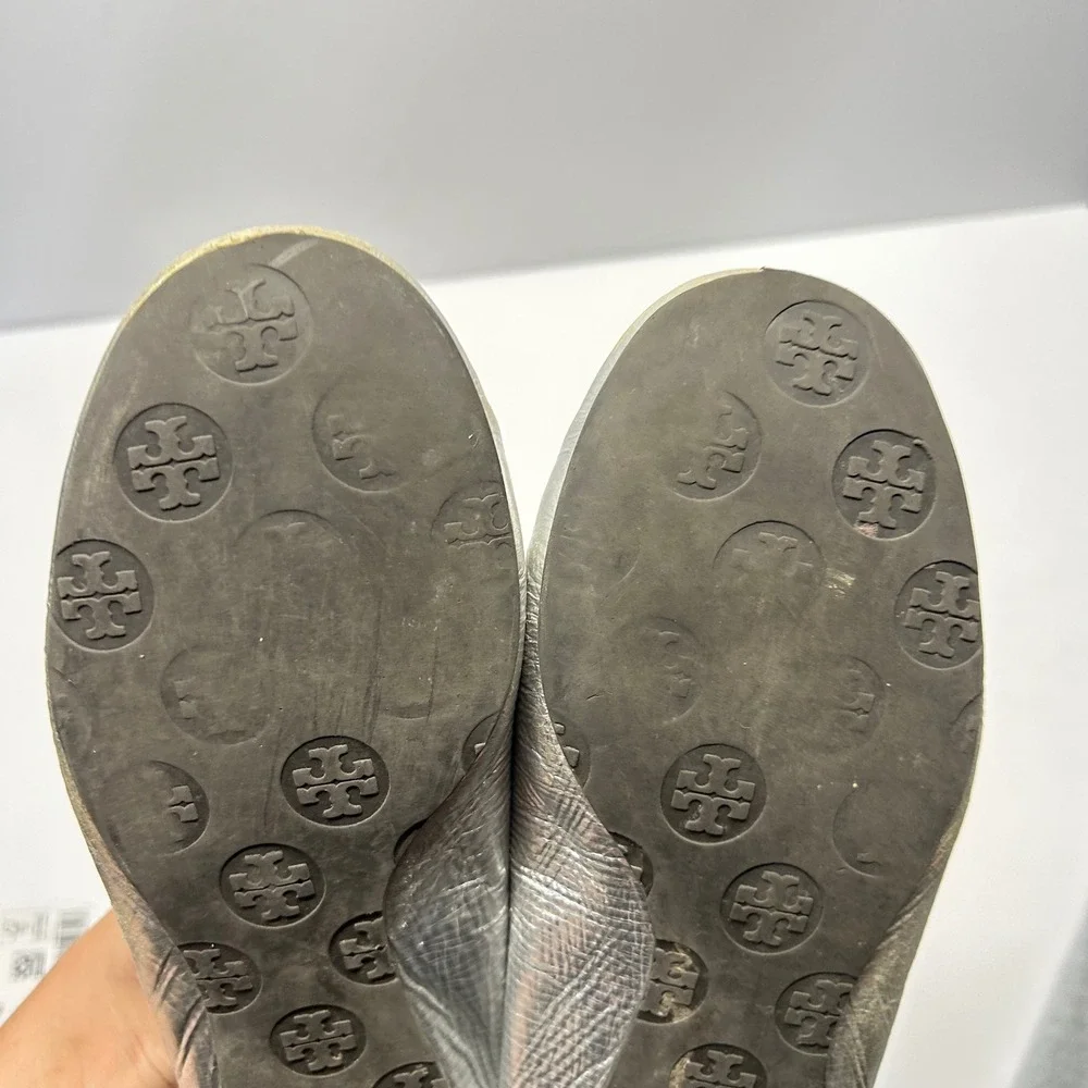 Tory Burch Reva Ballet Flats Silver Womens Size 7 Metallic Leather Logo Logo